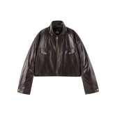 Women's Cropped Oversized Waxed Leather Jacket